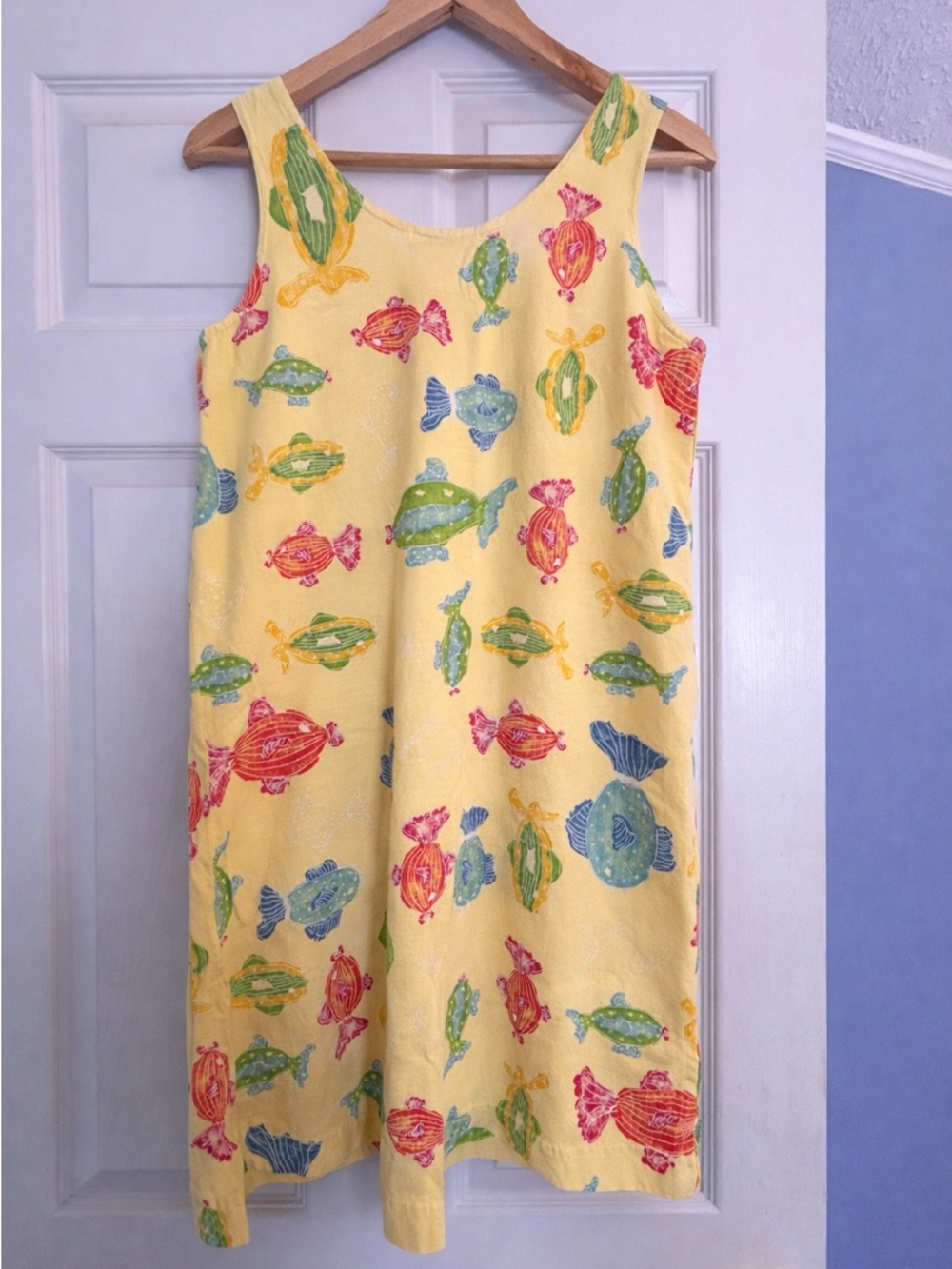 fresh produce Yellow Tank Dress with Multicolor Fish Print